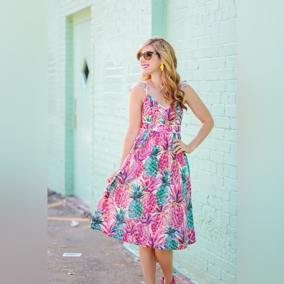 J. Crew Pineapple Tropical Resort Summer Dress Bloggers Favorite Size 14 Large - Picture 9 of 11